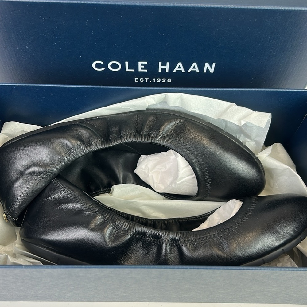 Cole Haan Womens Zerogrand Ballet 2 Black Leather Flats Size 6.5 w/ original box